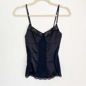 Vintage Express Y2K Black Satin sequin Cami Tank babydoll 90s grunge witchy goth